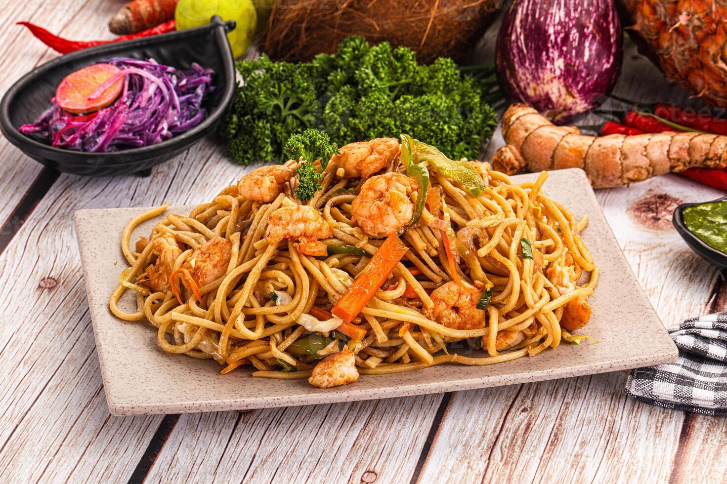 A plate of food on a table photo