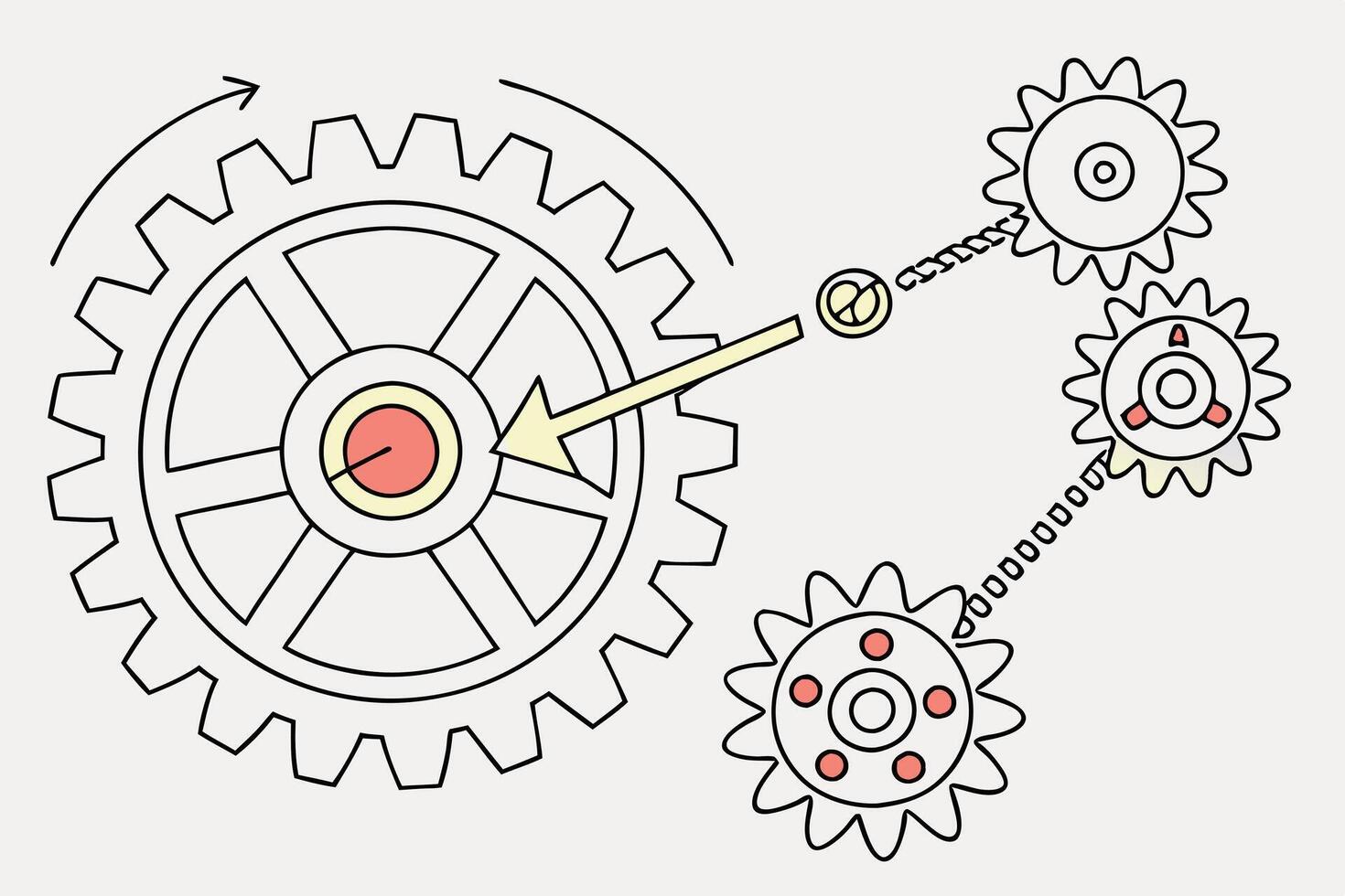 A creative digital depiction of an atom and gears, representing innovation and the fusion of science, technology, and mechanical systems vector