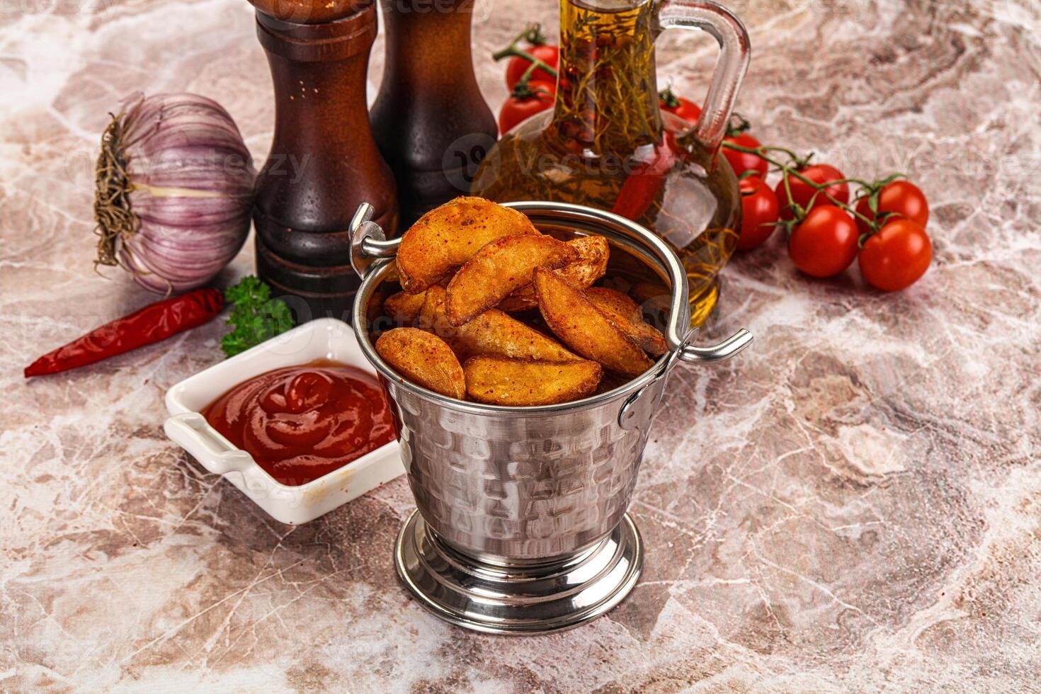 A table with a bunch of food and condiments photo