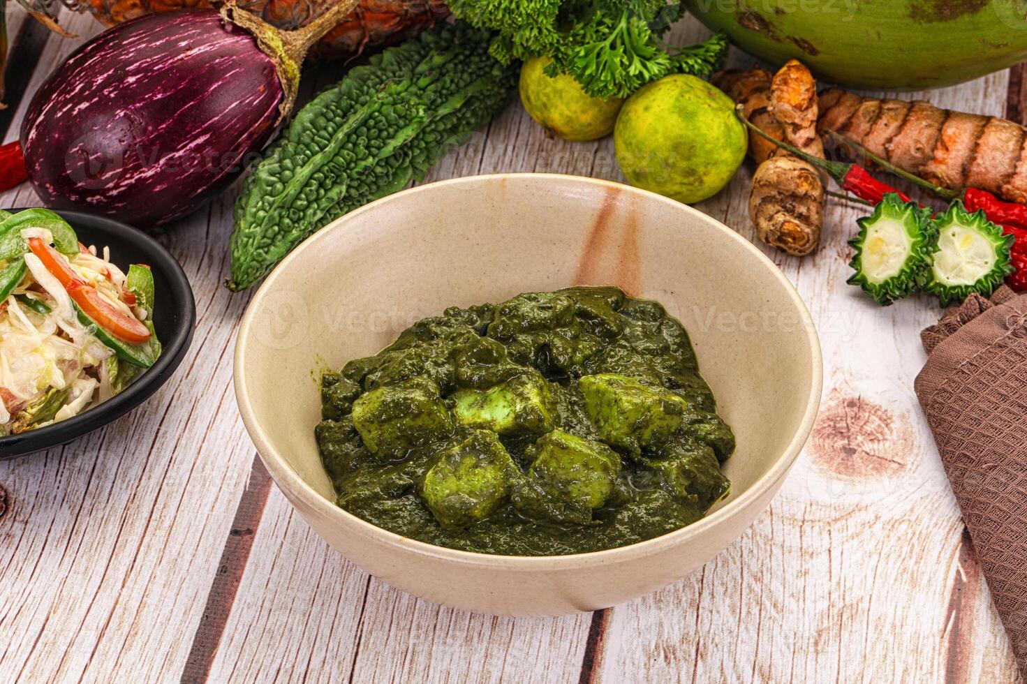 A bowl of green food on a table photo