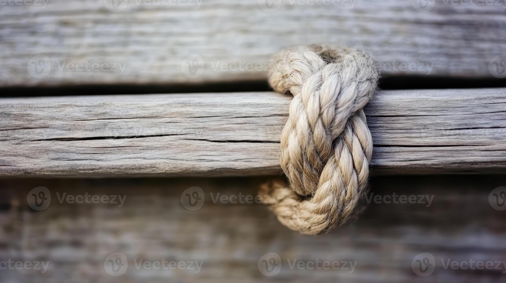 Close-up view of a knotted rope securing a wooden post in a rustic setting, showcasing craftsmanship and attention to detail in natural materials photo
