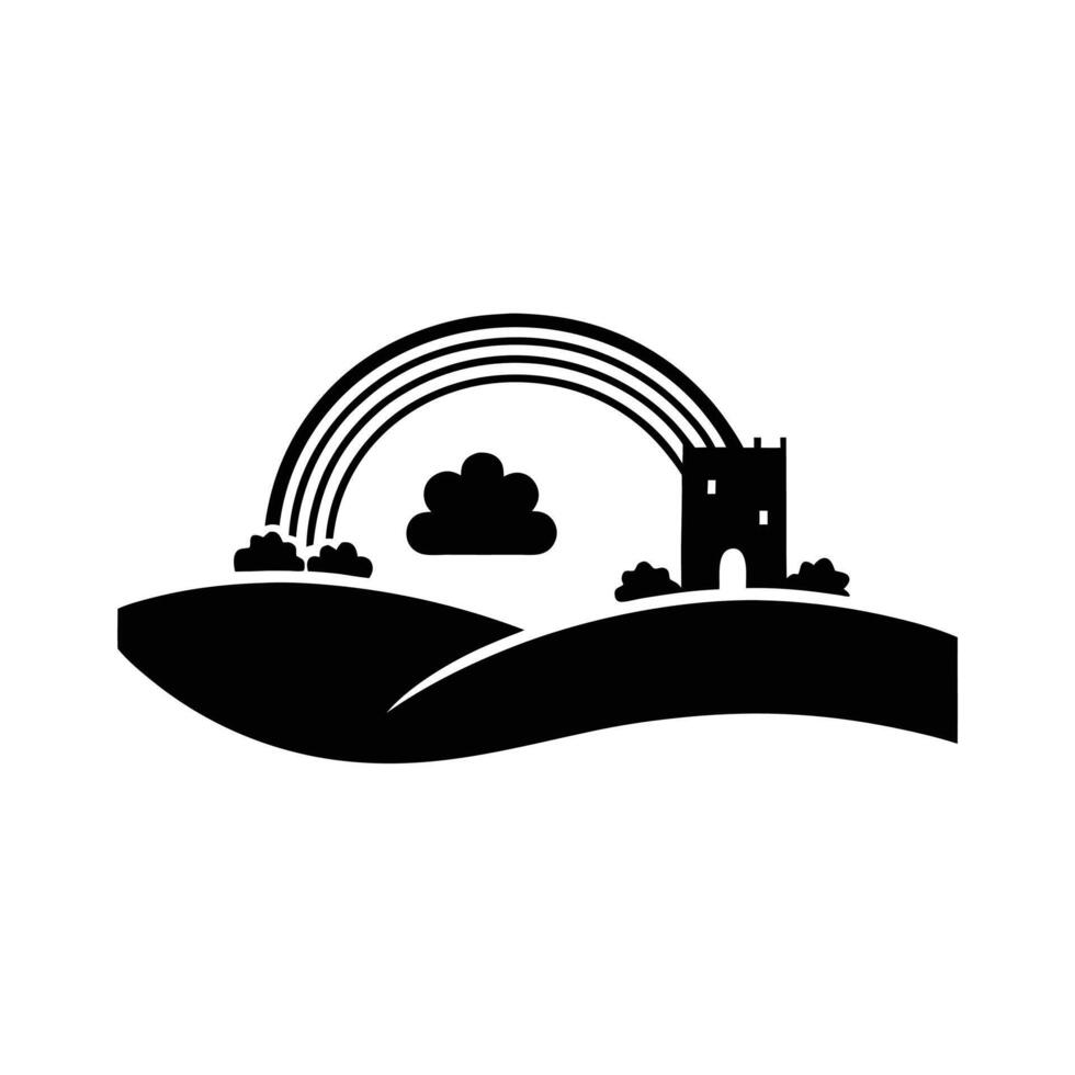 rainbow, castle, and rolling hills, ideal for St Patricks Day themed vector