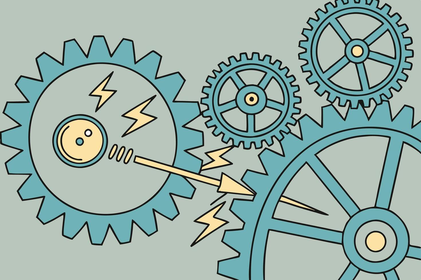 Abstract illustration showing the relationship between atomic structures and machinery, highlighting the synergy of science and engineering vector