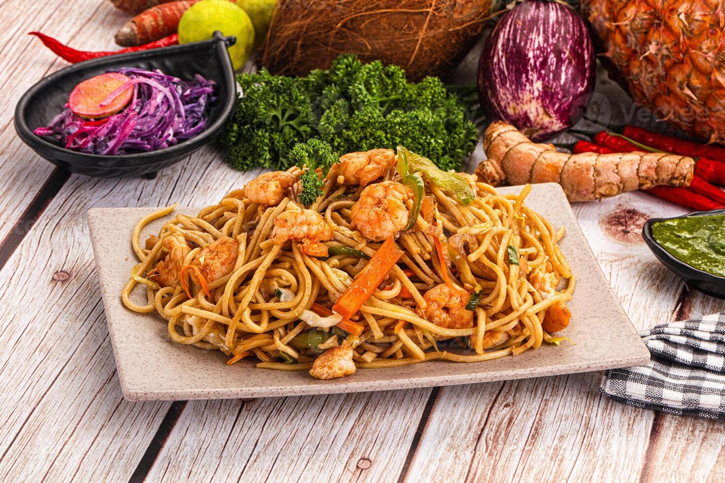 A plate of food on a table photo