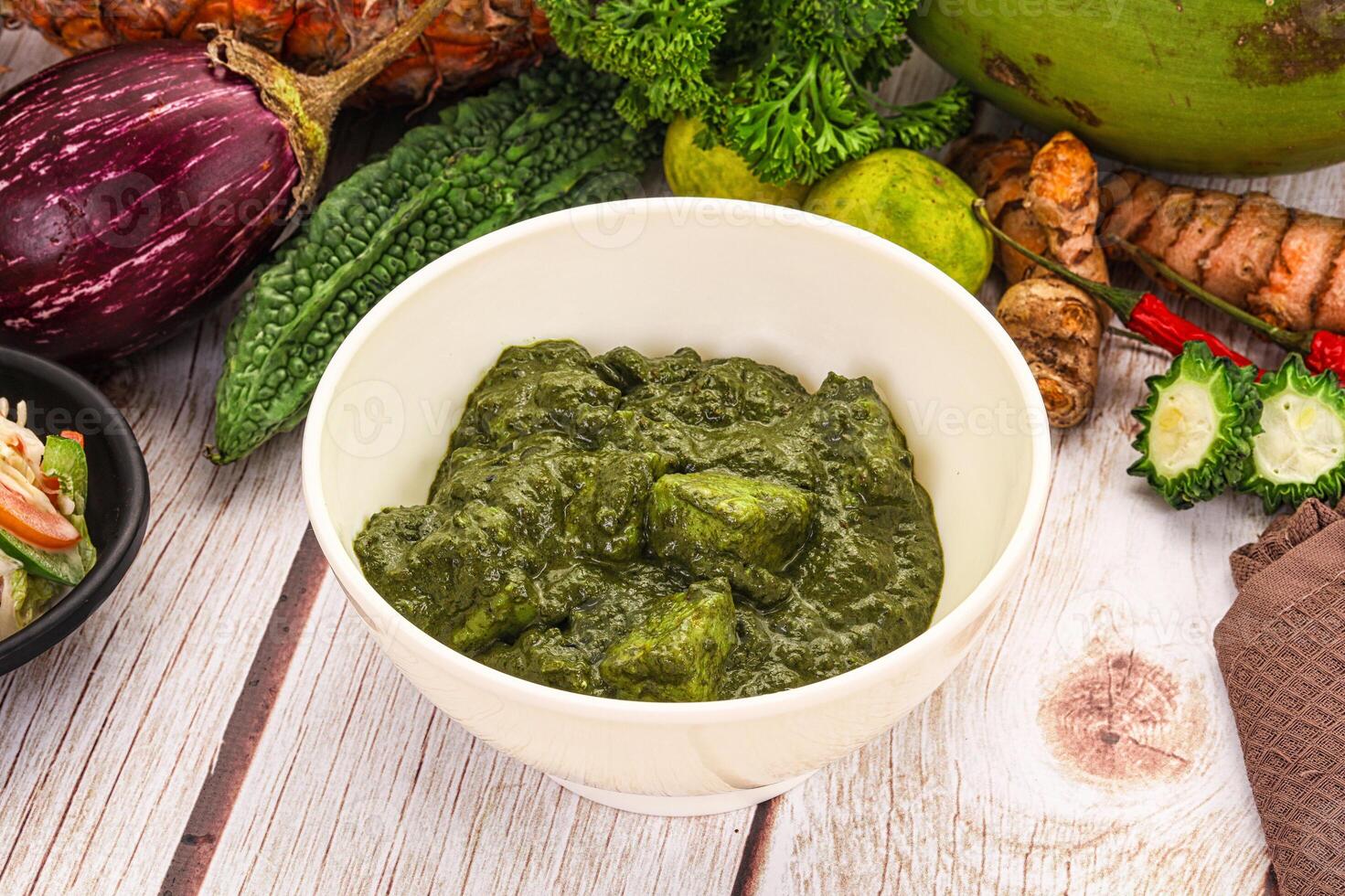 A bowl of green food on a table photo