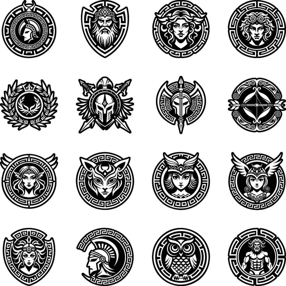 Collection of Greek God Symbols Glyph Icons vector