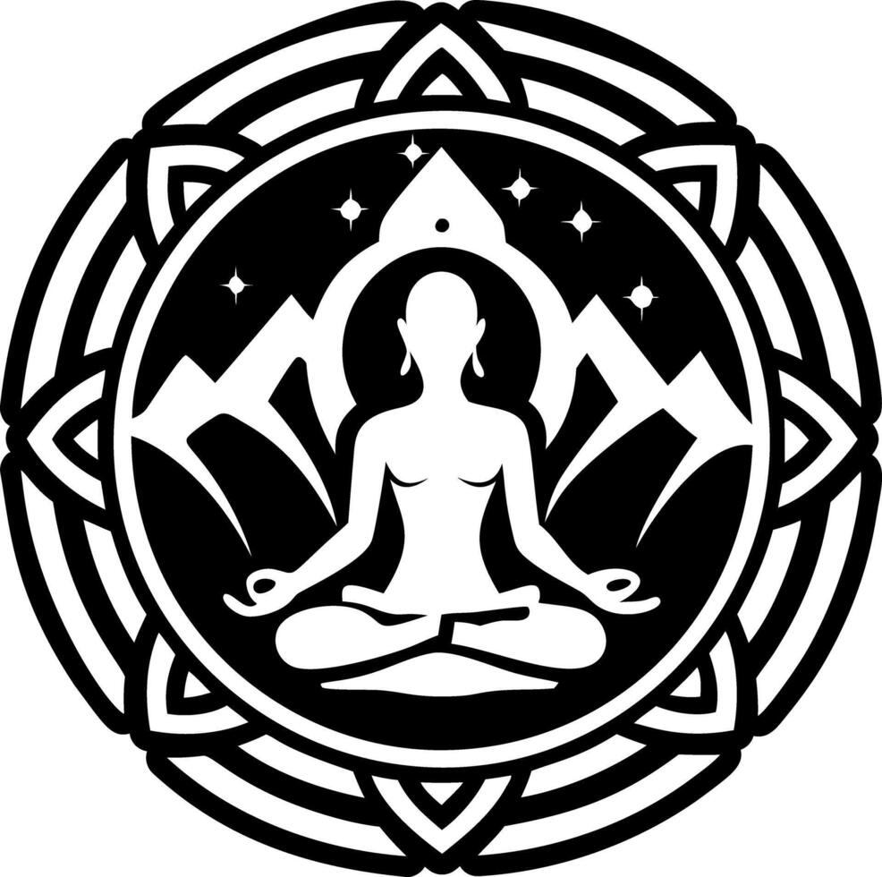 A filled style icon of mountain yoga symbol vector
