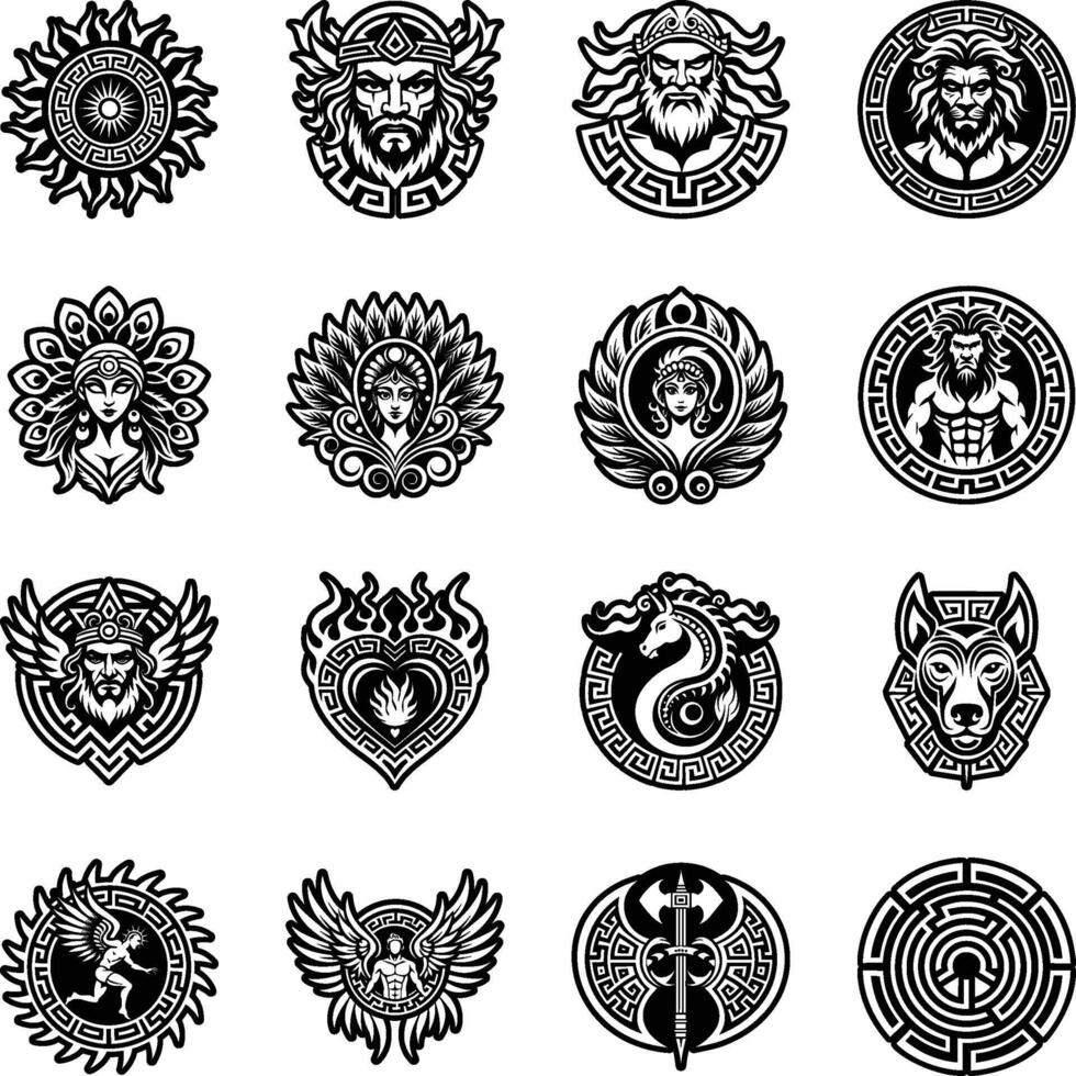 Collection of Glyph Ancient Greek Mythology Icons vector