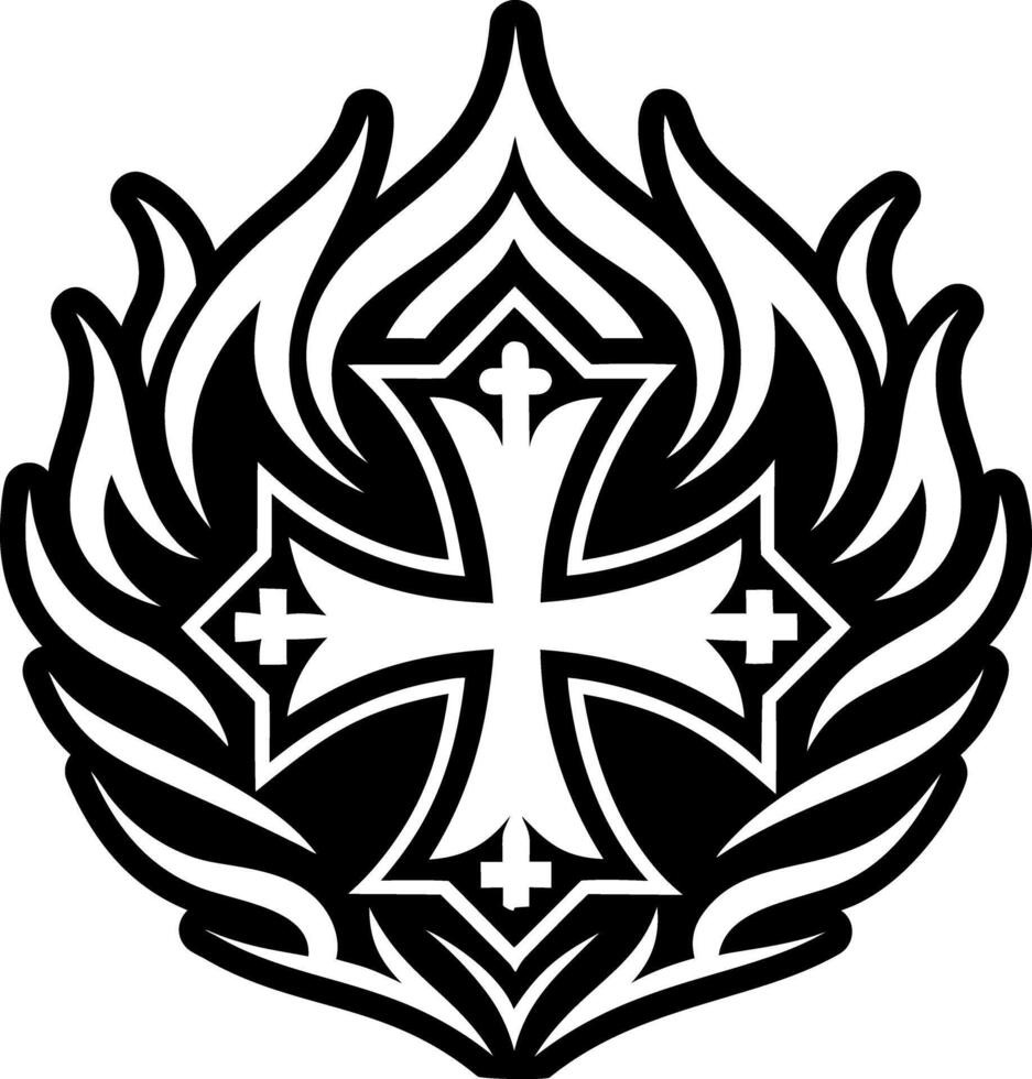 Burning cross symbol icon in solid style vector