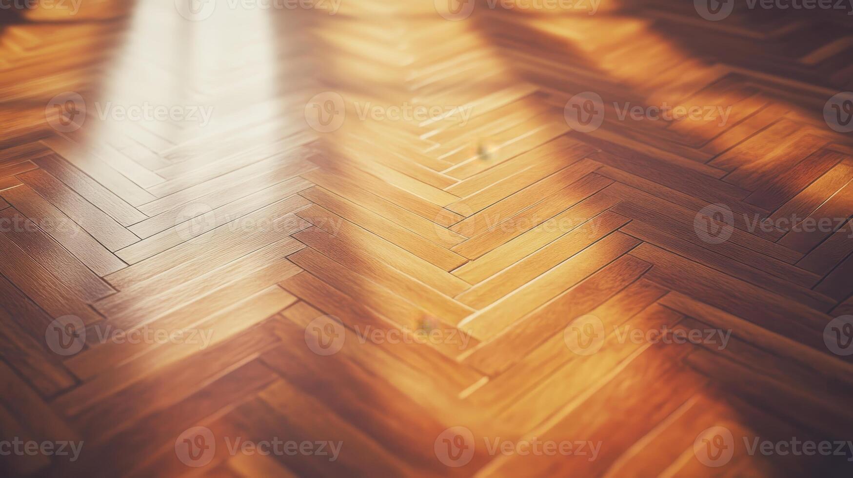 Wooden herringbone flooring illuminated by warm sunlight creating a serene atmosphere in an indoor space photo