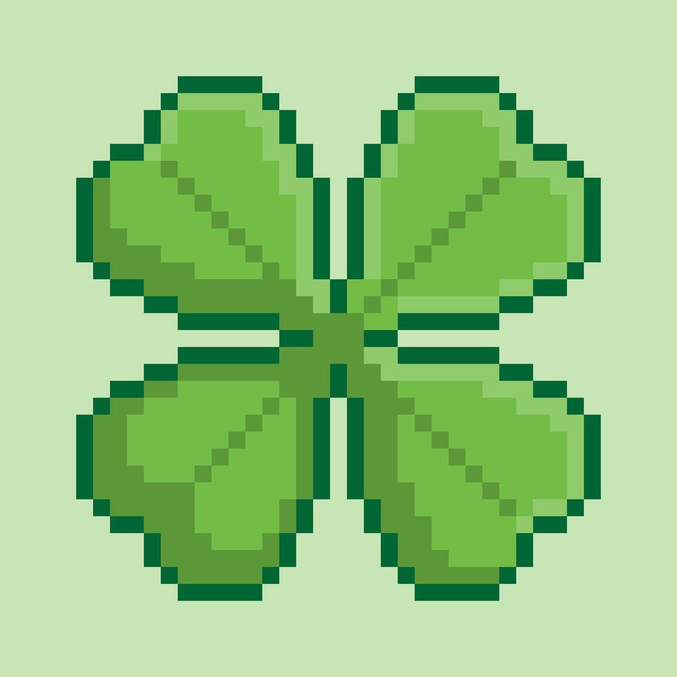 A pixel art illustration of a four leaf clover, a symbol of good luck. Featuring a simple, stylized clover with a light green background, perfect for St. Patrick's Day or general good fortune themes vector