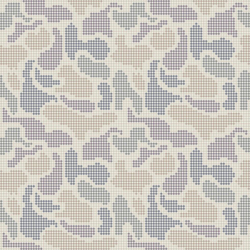 A seamless pattern of camouflage design, composed of small, pixelated dots in muted tones of beige, gray, and blue. vector