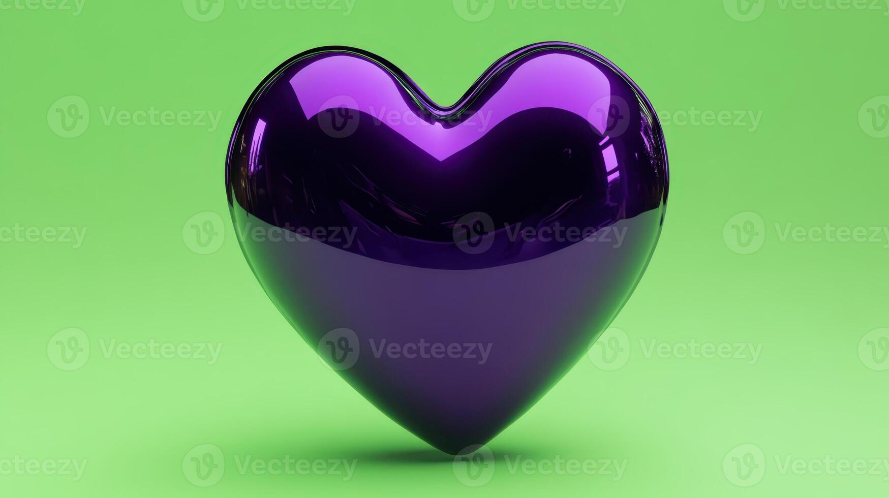 Vibrant purple heart shaped object stands out against a bright green background, creating an eye-catching visual focal point photo