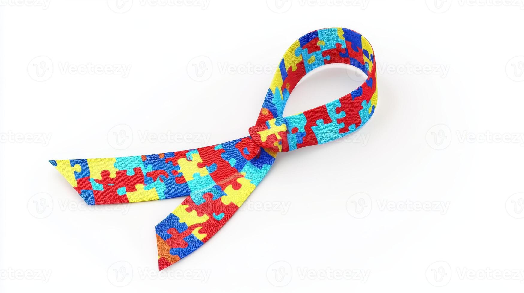 Colorful puzzle piece ribbon showcasing support for autism awareness in a vibrant design made with bright colors and playful patterns photo