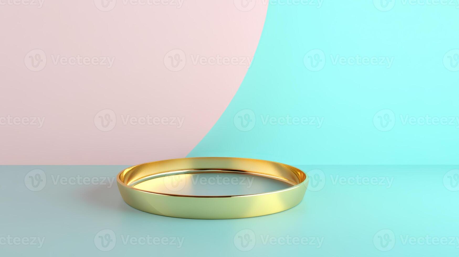 Elegant gold tray placed on a pastel colored surface showcasing creative design and minimalistic aesthetics photo