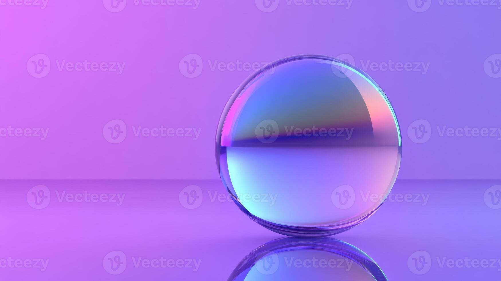 A vibrant glass sphere that beautifully reflects light, set against a stunning gradient purple background, creates a captivating modern atmosphere photo