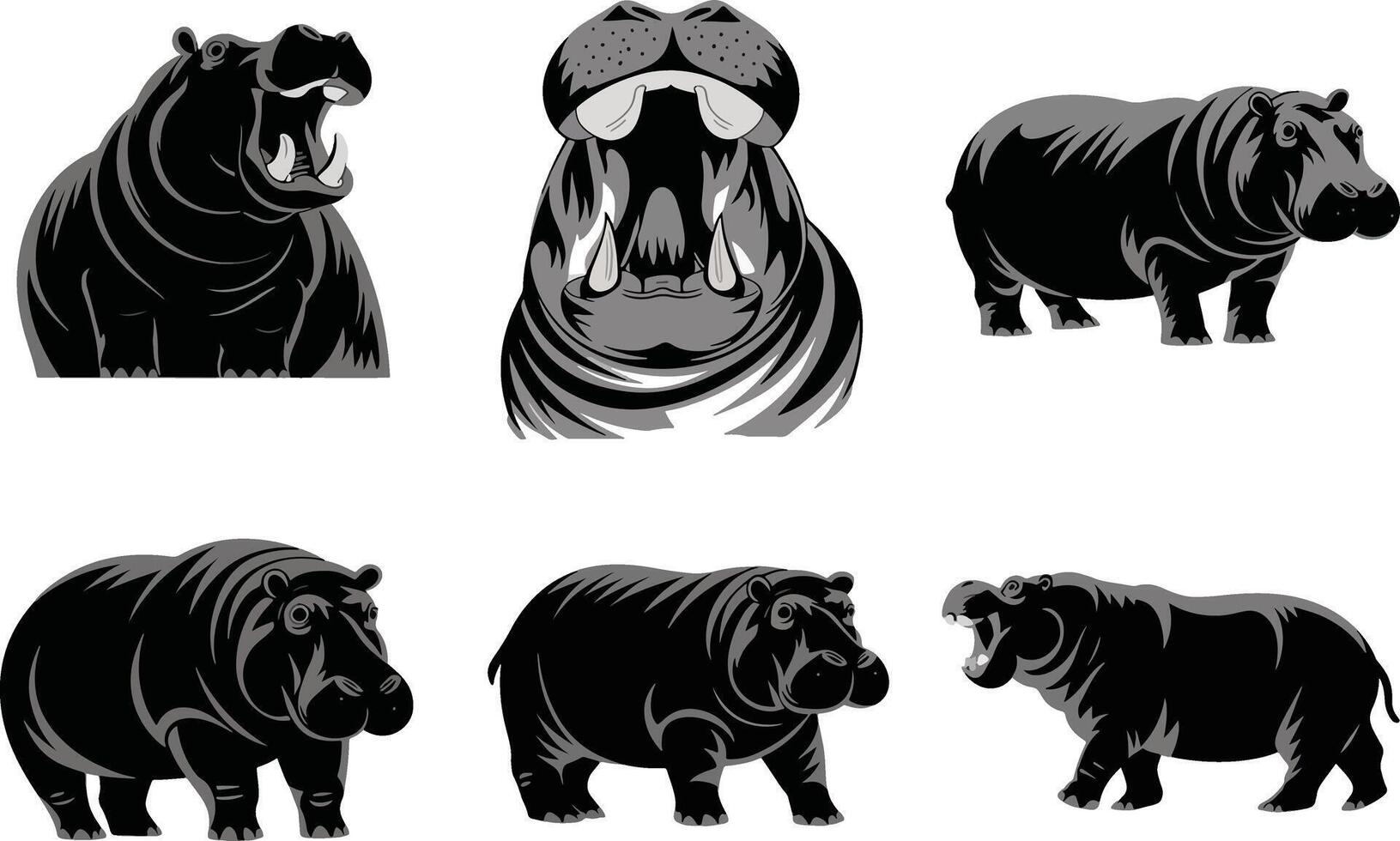 set of Hippopotamus Silhouettes vector