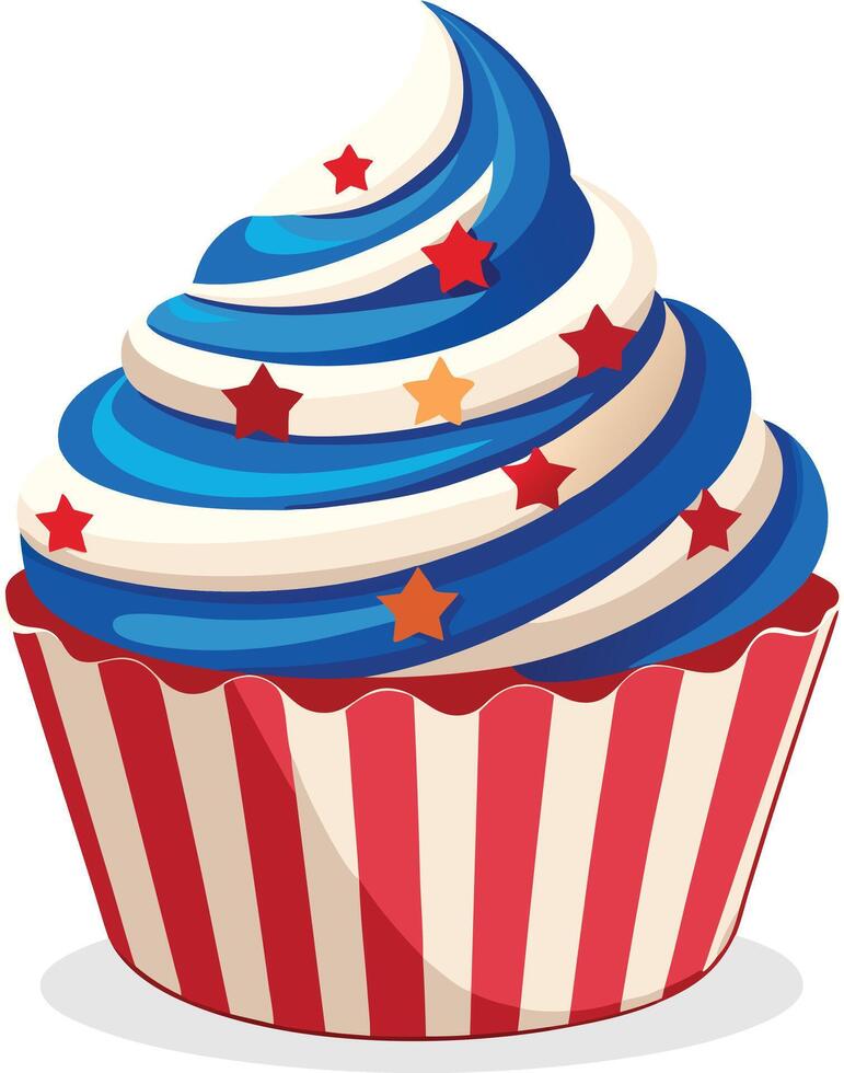 Patriotic Cupcake with Red, White, and Blue Frosting and Stars vector
