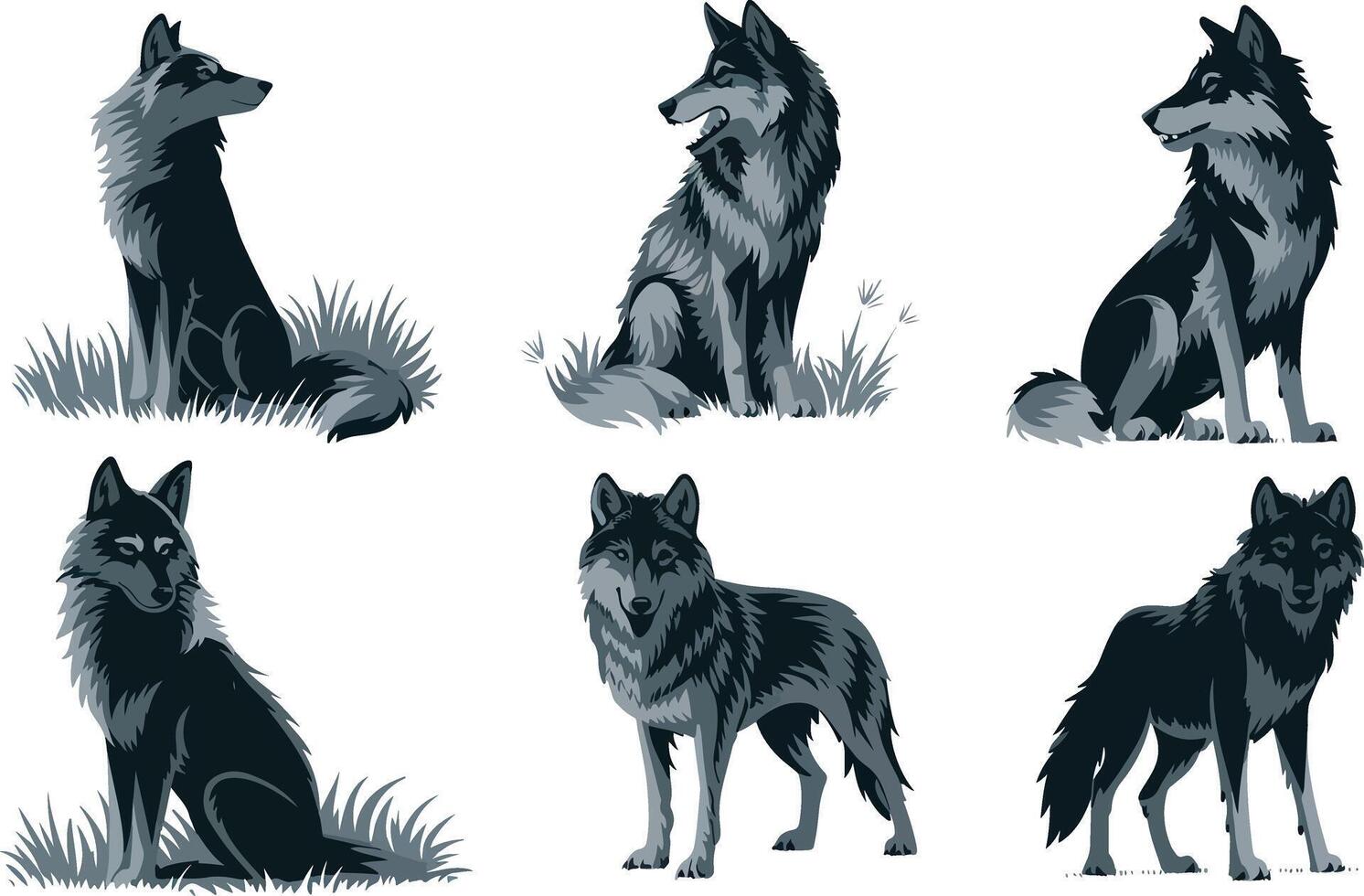 Collection of Wolves in Various Poses and Styles vector
