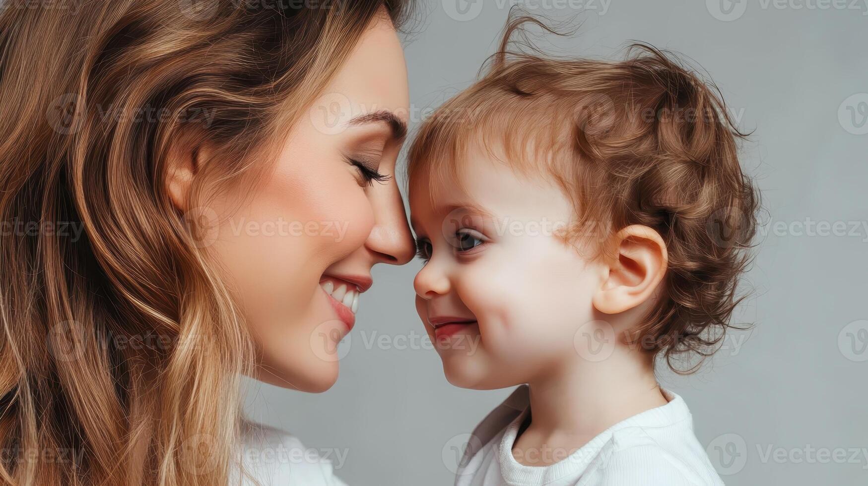Mother and toddler share a joyful moment during an indoor family gathering in soft lighting, showcasing love and connection between them photo