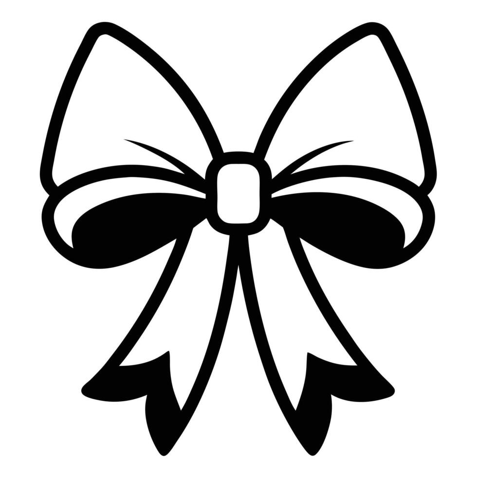 Classic single black ribbon bow outline festive art design vector