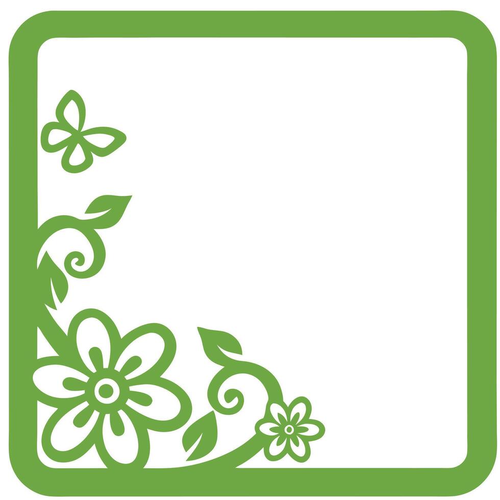 Beautiful flower border with leaves and butterfly art template. vector