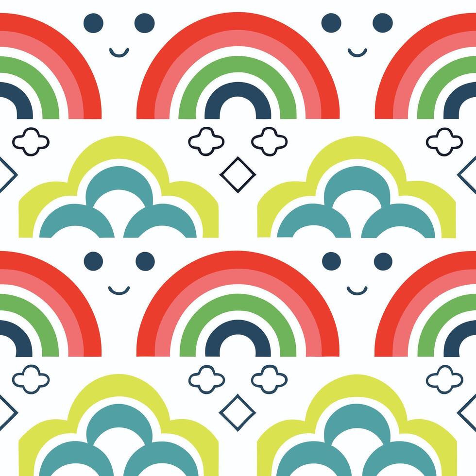 Cute smiling cloud and rainbow design. vector