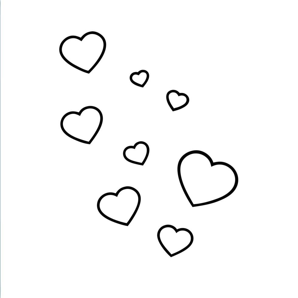 Simple heart outlines black and white sketch design. vector