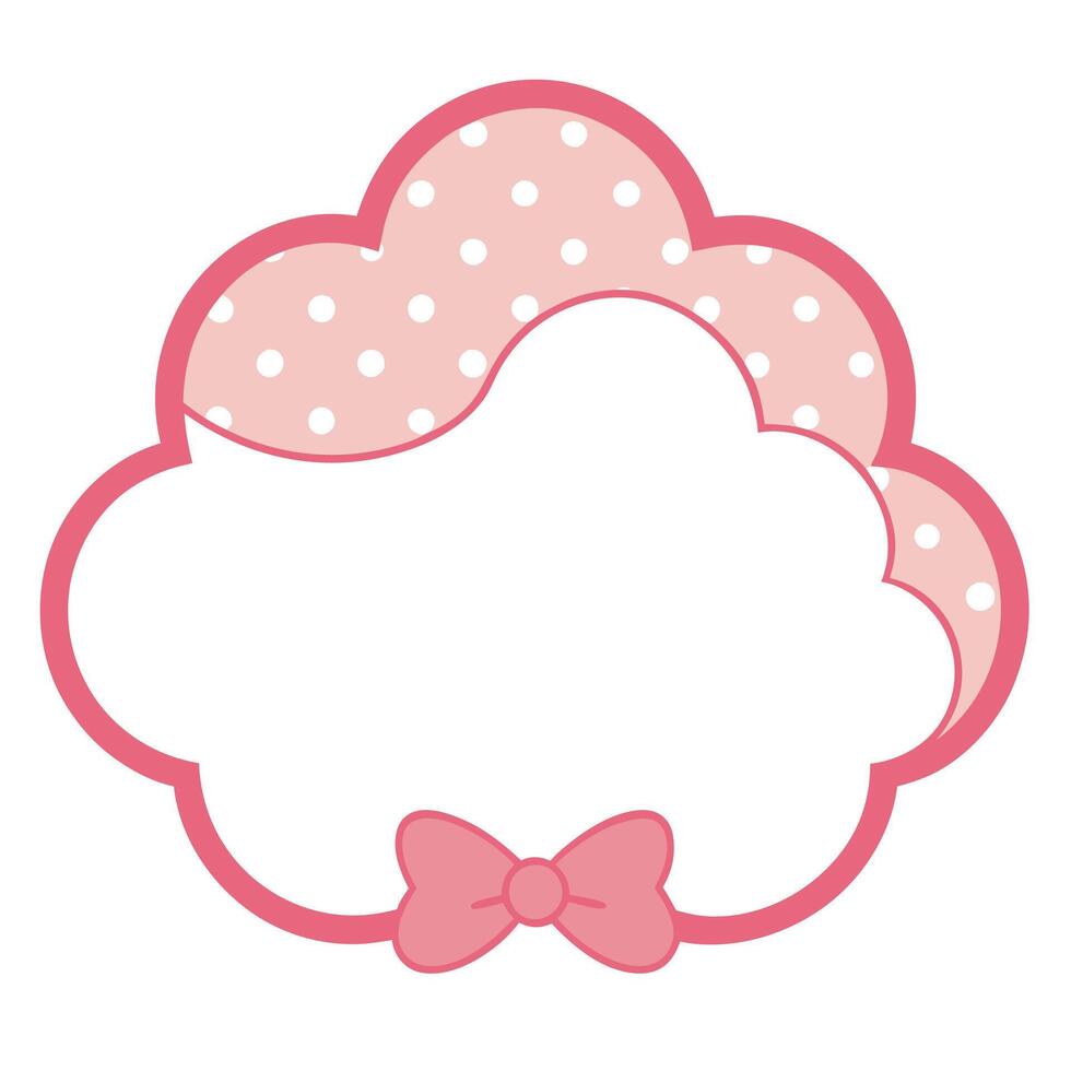 Kawaii decorative label pink polka dot cute frame art. vector
