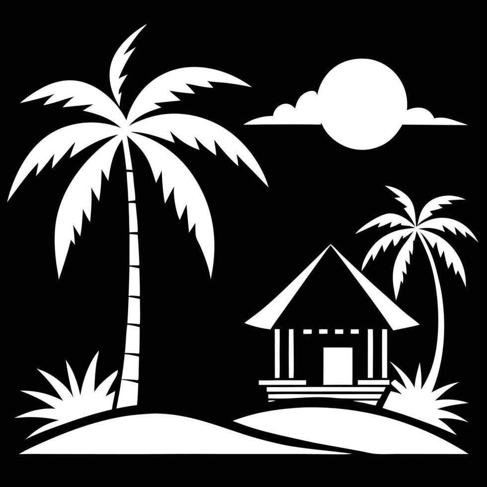 Stylized tropical island in black and white art vector