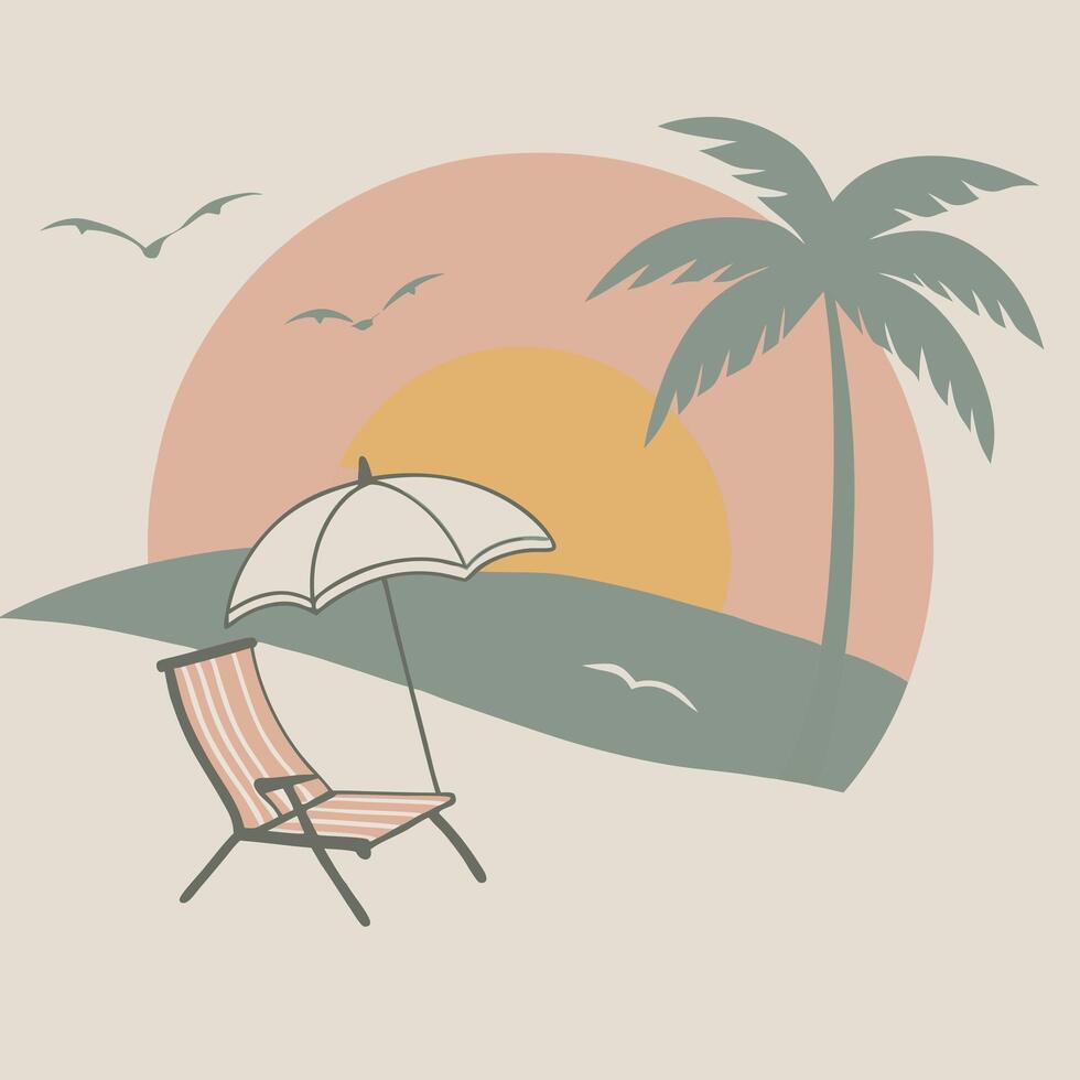 Illustration of a beach scene in the evening, a beautiful beach scene. vector