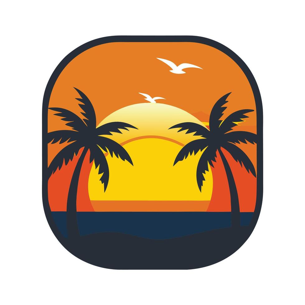 Sunset scene with palm trees and bird. vector