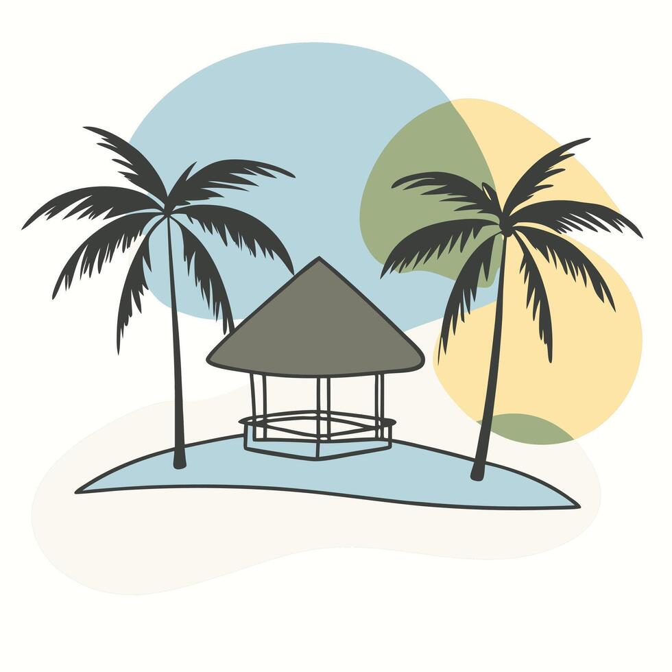 Palm tree tropical island black and white art vector
