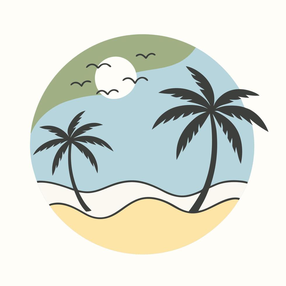 Monochrome tropical island landscape illustration vector