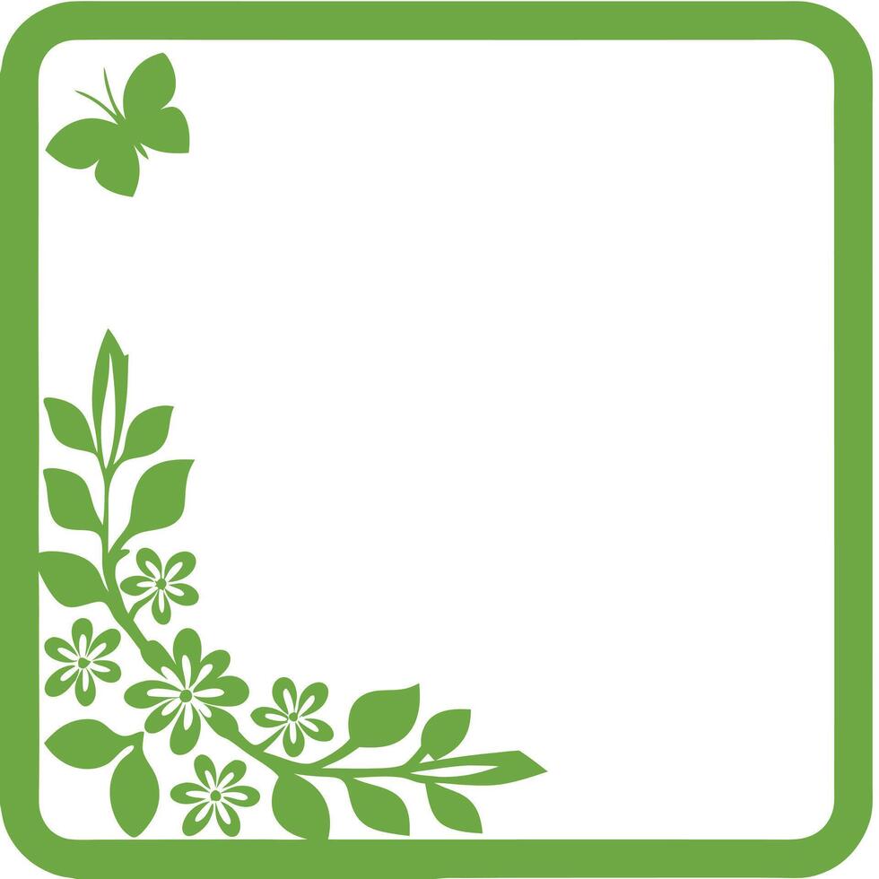 Beautiful nature frame with flowers and butterfly corner design. vector