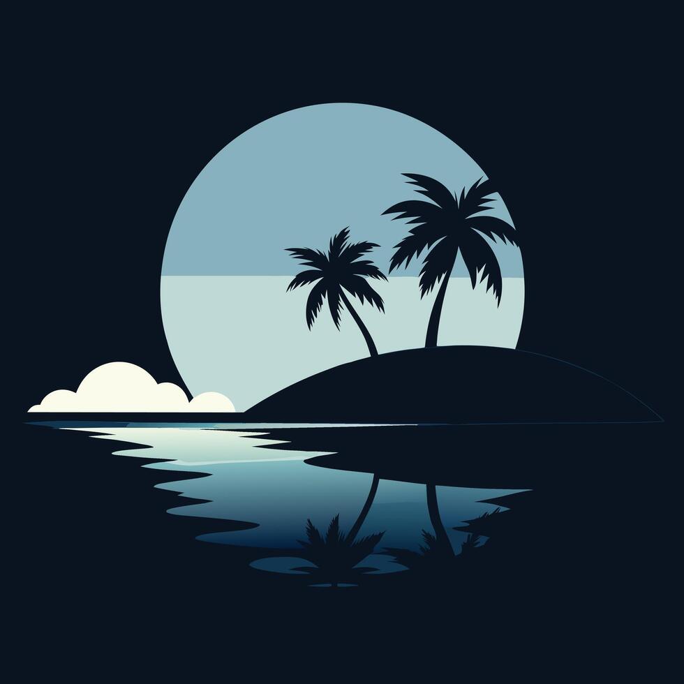 Black and white tropical island scenic drawing vector
