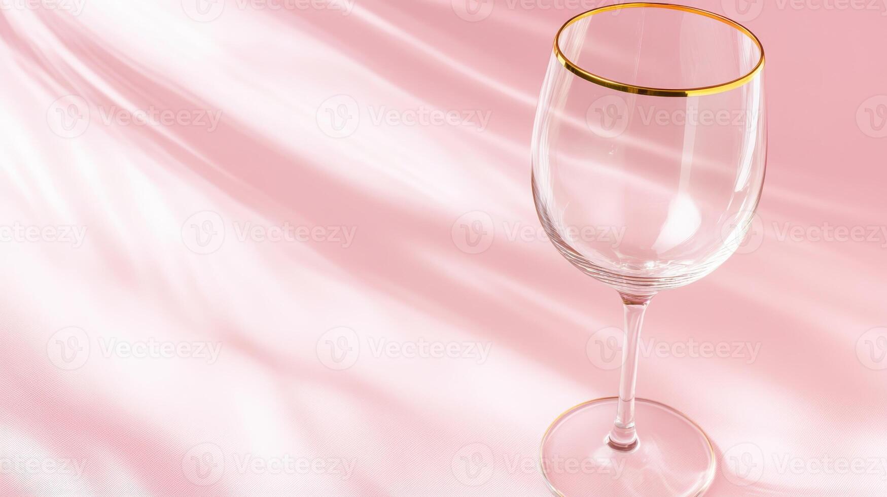 Elegant transparent glass with a golden rim placed on a soft pink backdrop, capturing a touch of sophistication and simplicity in a well-lit setting photo
