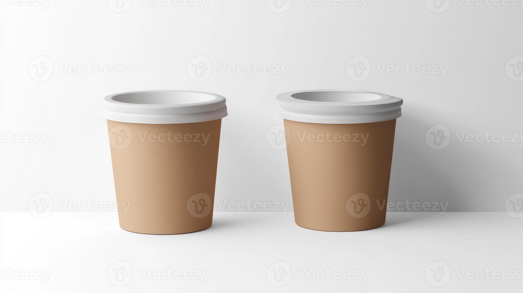 Two minimalistic disposable cups on a clean white surface ready for beverages at a cozy cafe setting photo
