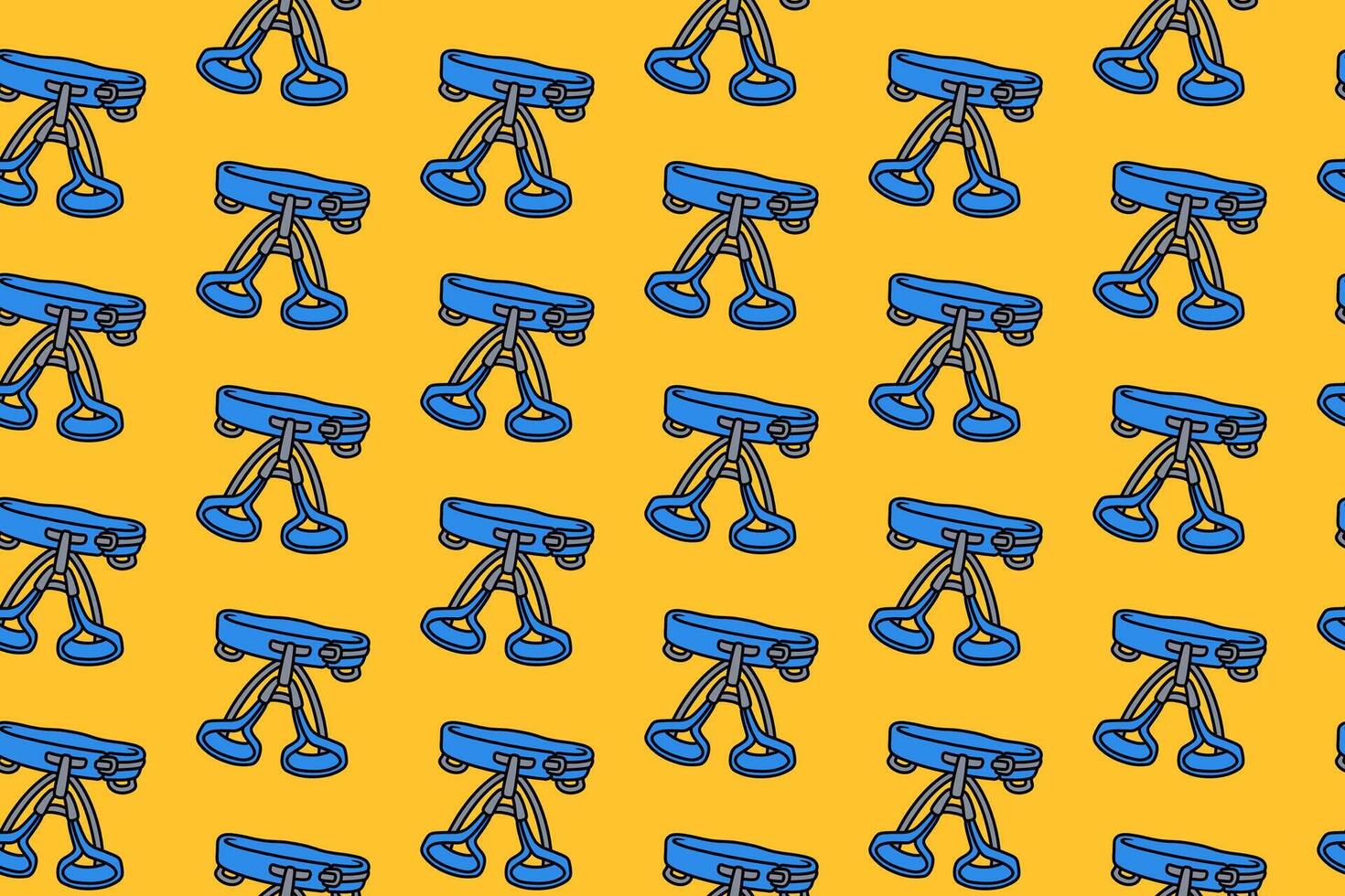 climbing safety harness colorful seamless pattern on yellow background set. doodle sit harness equipment illustration pattern background. harness background for climbing extreme sport club merchandise vector