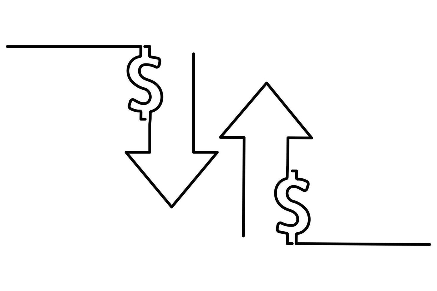 Dollar icon continuous one line drawing with isolated on white background design vector