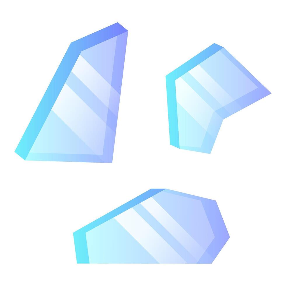 Set of cartoon glass shards, fragments of broken glass with shattered edges, cracked glass, pieces of broken mirror. illustration on white background. vector