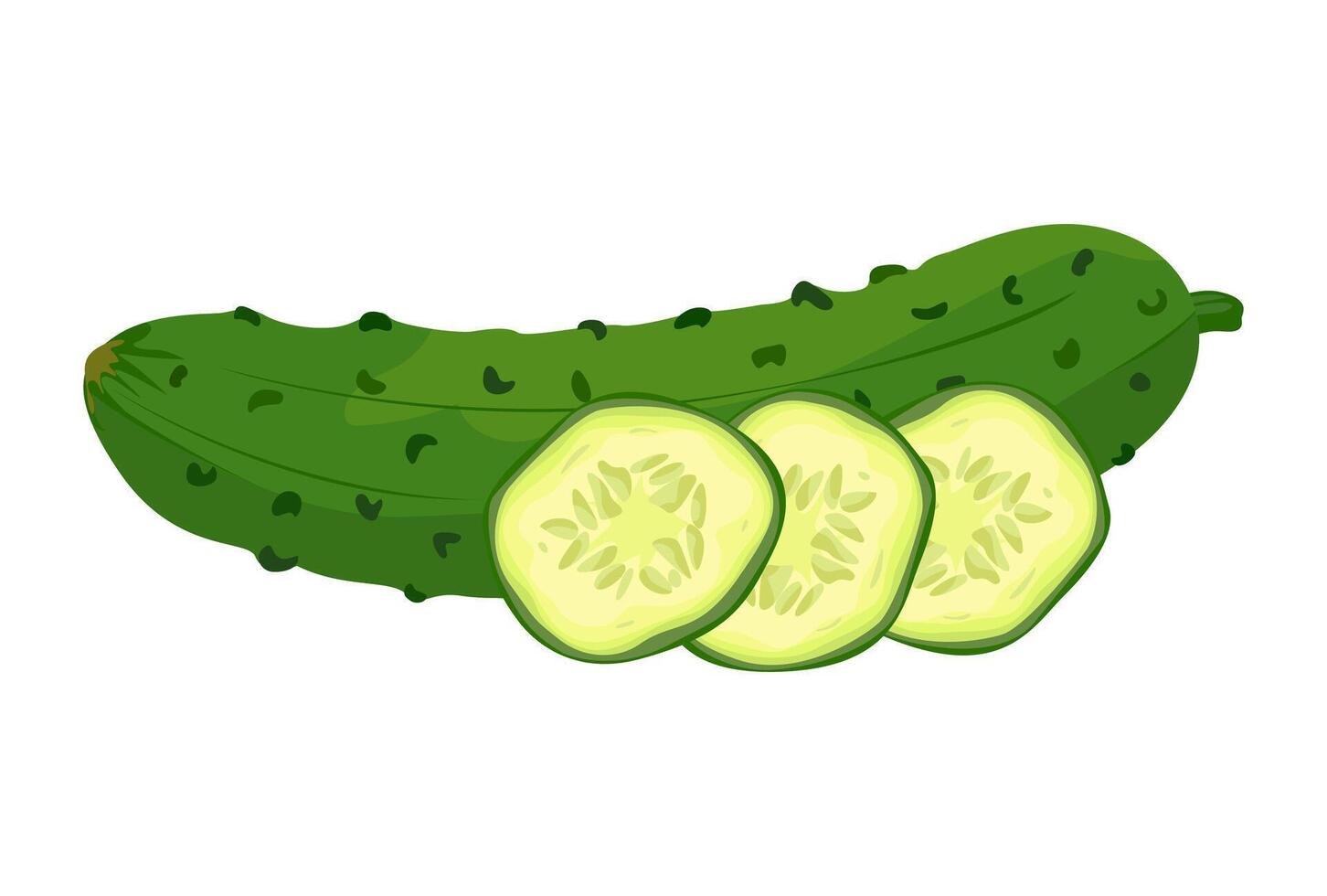 Fresh green cucumber icon with sliced cucumber, vitamin vegetable. illustration of healthy food on white background. vector