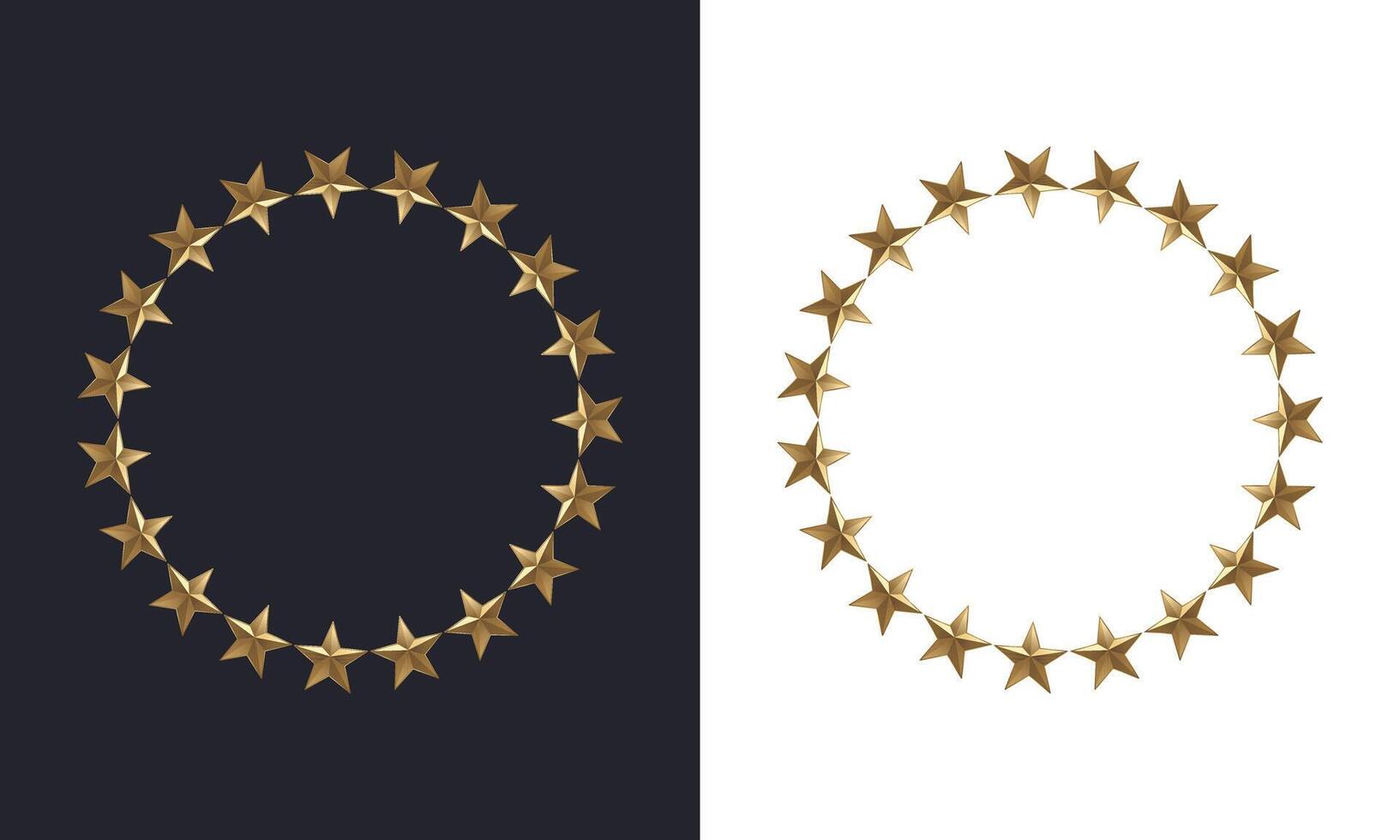 Set of gold stars in a circle isolated on dark and light background illustration of a circular frame with gold stars for badge, emblem and seal vector