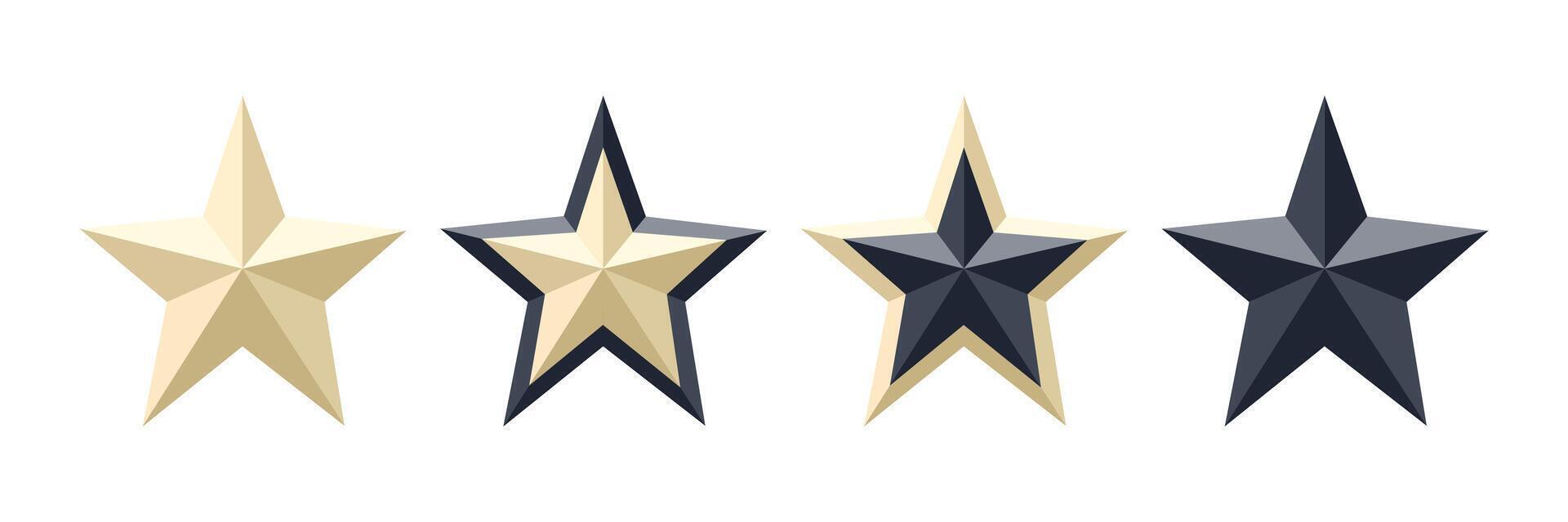 3d star. illustration of white and dark coloured star icons. Isolated on white background vector