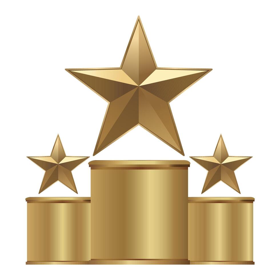 Gold podium with glowing star. Pedestal , nomination, title, rating. illustration. Isolated on white background vector