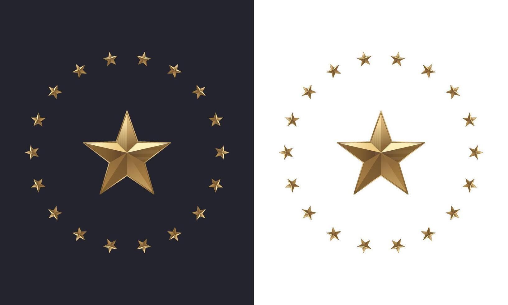 Set of gold stars in a circle with a big star in the middle Isolated on dark and light background illustration of a round frame with gold stars for badge, emblem and seal vector
