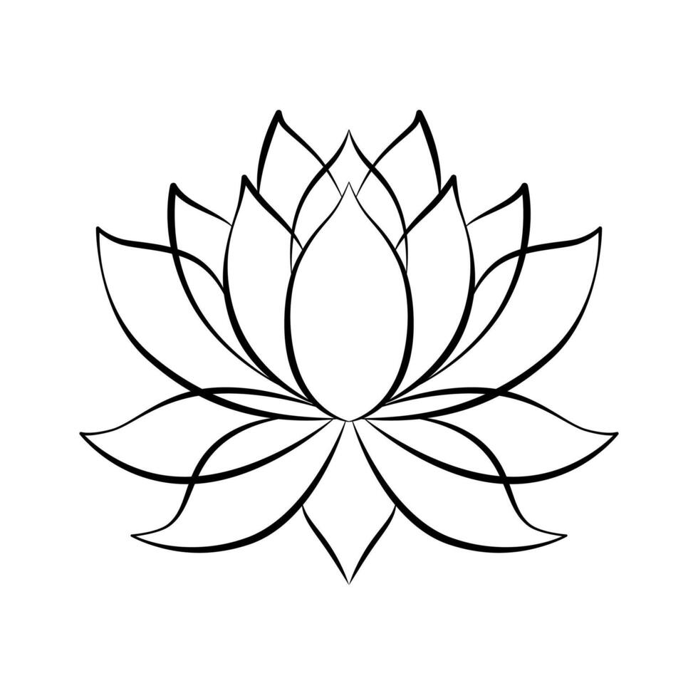 Simple lotus flower line drawing outline isolated in white background. Lotus Blossom Symbol Icon. Logo vector