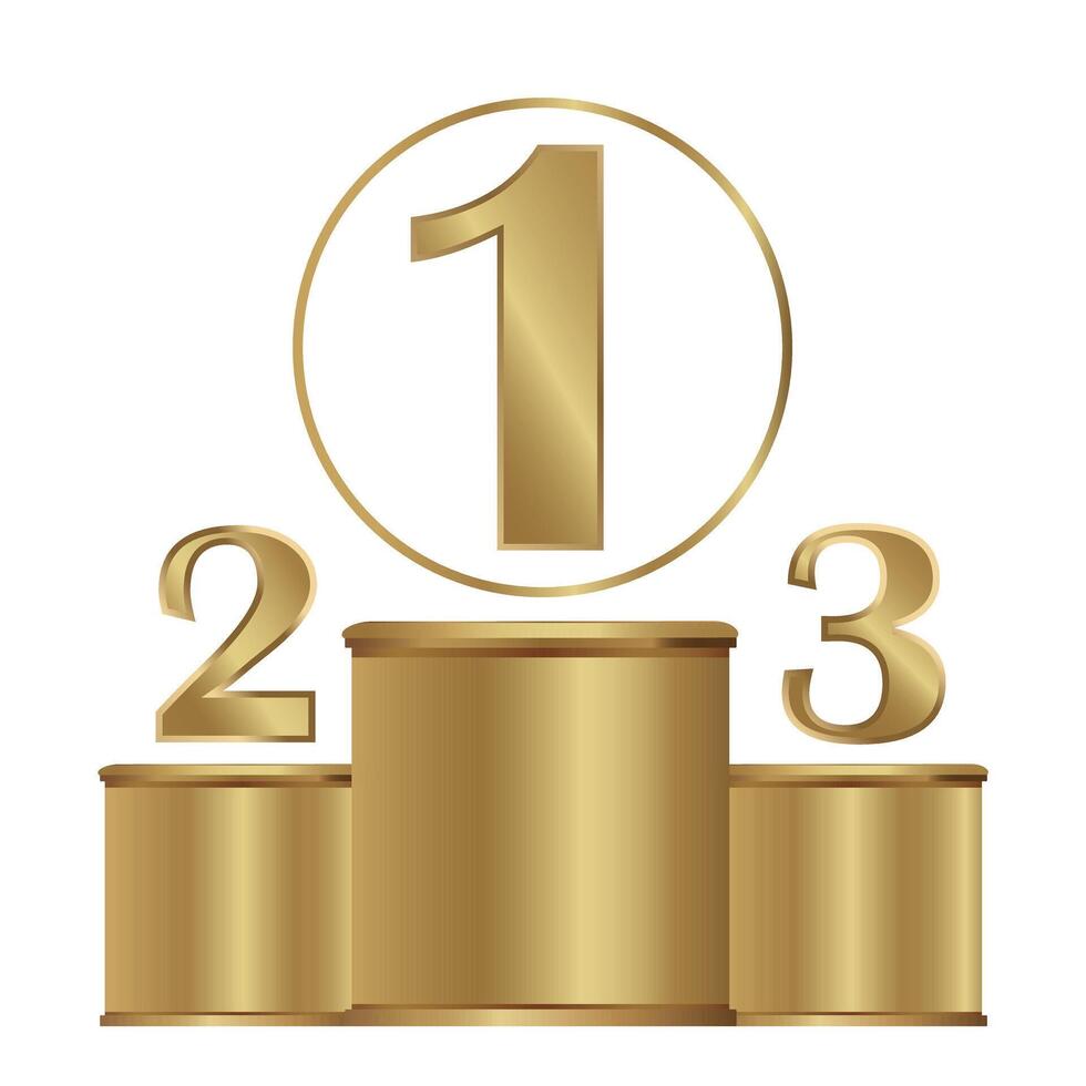 Golden podium three wins. Pedestal, nomination, title, rating, evaluation, sport. illustration. Isolated on white background vector