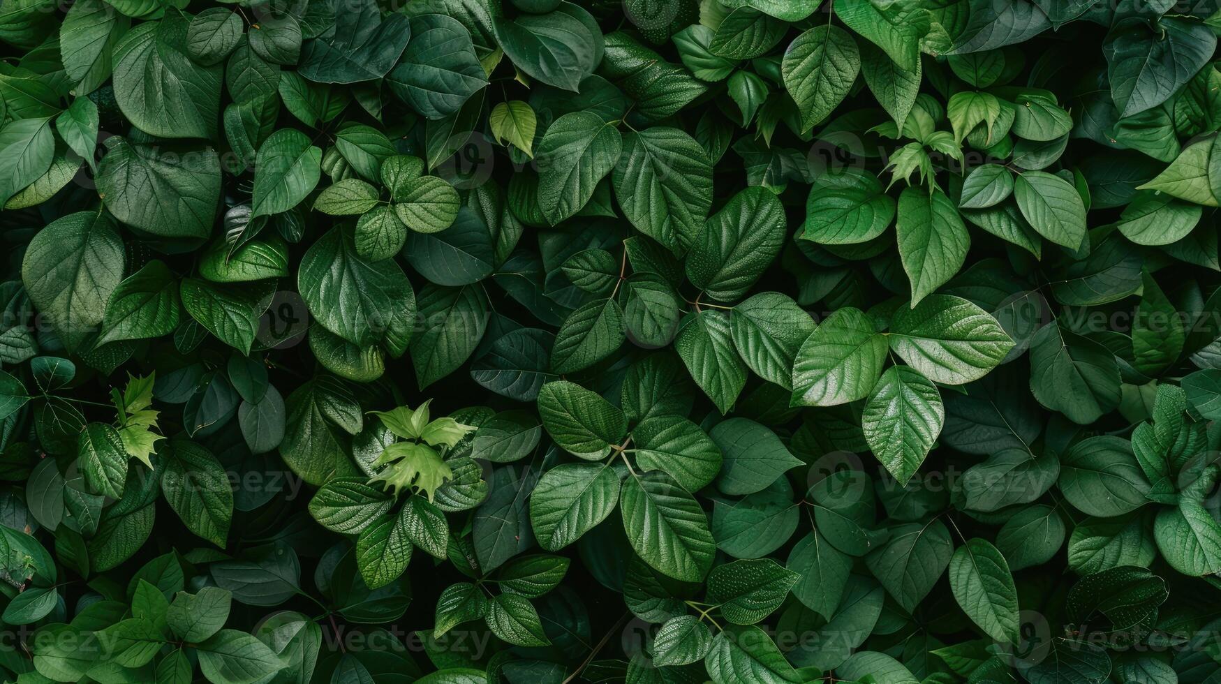 A wall of green leaves with a green background photo