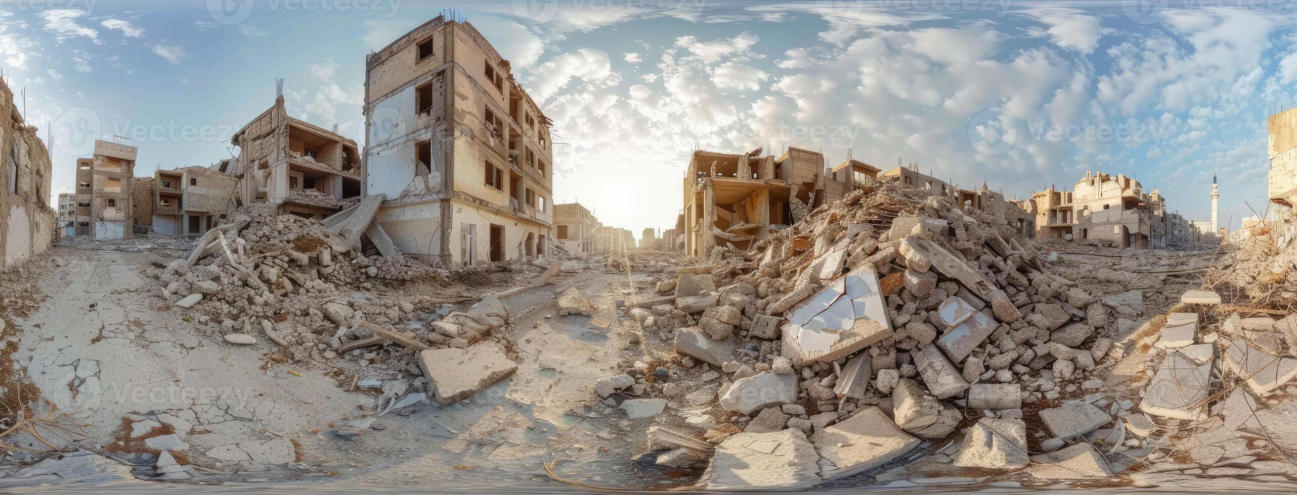 A 360 - view of a destroyed city photo
